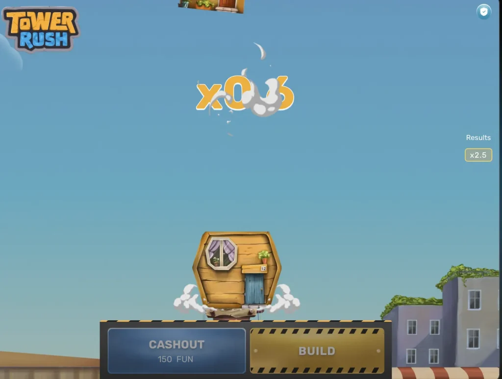 Tower Rush cashout screen — player cashing out at x2.35 multiplier for 9400 AMD
